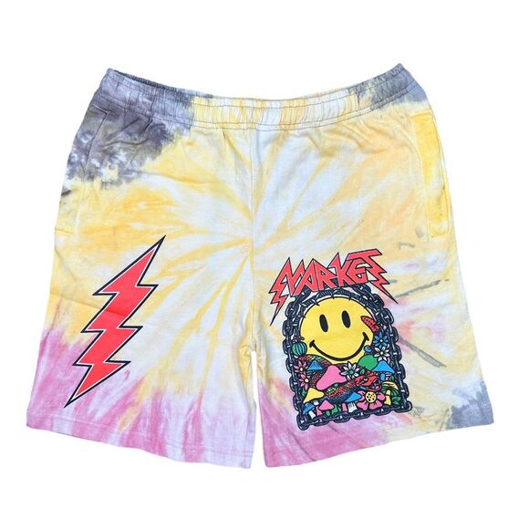 Market Smiley Iron Market Logo Print Tie Dye Shorts - Size Large - Picture 1 of 9